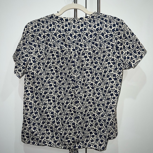 J. Crew Tie Front Floral Work Top Short Sleeve - Picture 2 of 6